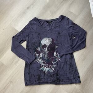 Rock & Republic Size XL Purple Womens V-Neck Graphic Long Sleeve Top